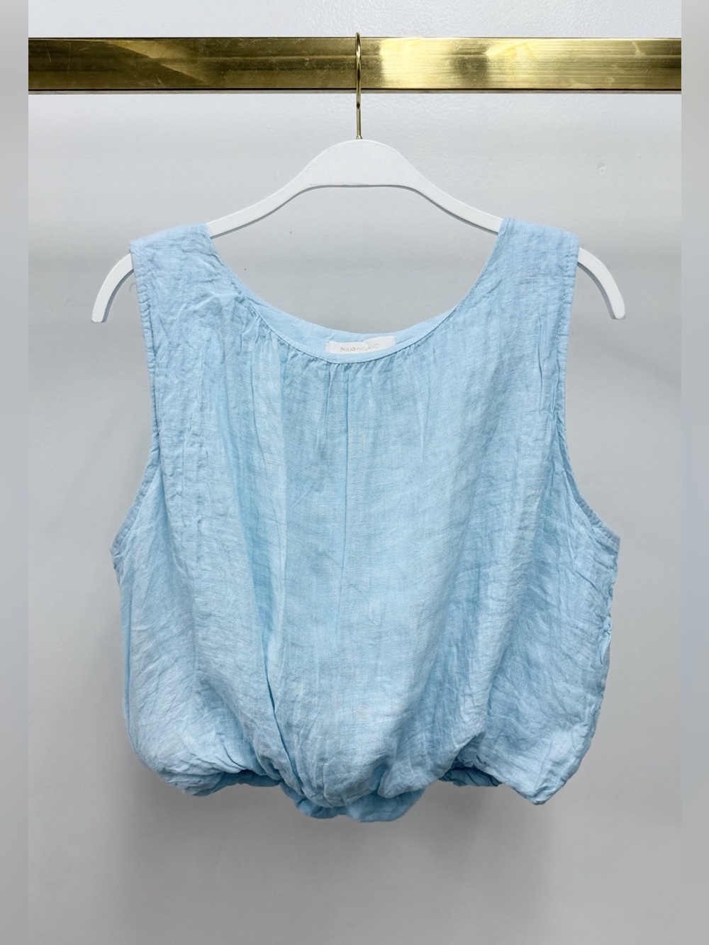 (11602-LINEN-SBL) LINEN SLEEVELESS BUBBLE TOP WITH INNER LINING